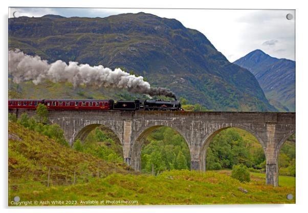 Jacobite Steam Train, Glenfinnan Viaduct, Lochaber Acrylic by Arch White