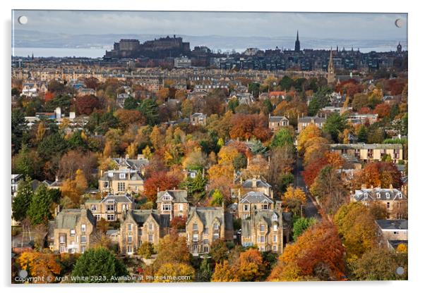 Edinburgh in autumn viewed from Blackford Hill, Sc Acrylic by Arch White