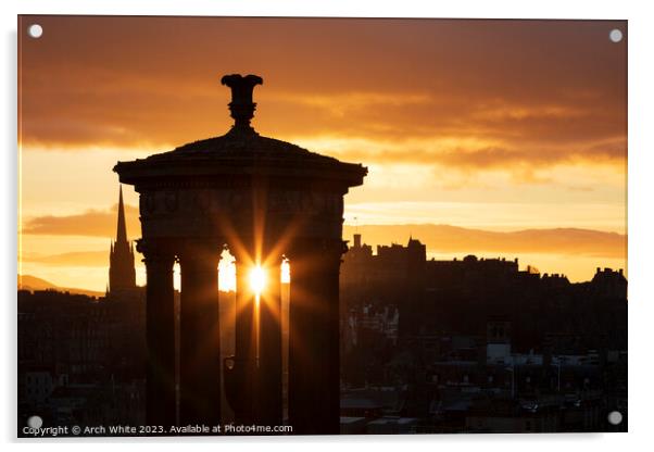 Sunset over Edinburgh city centre, Scotland, UK.  Acrylic by Arch White
