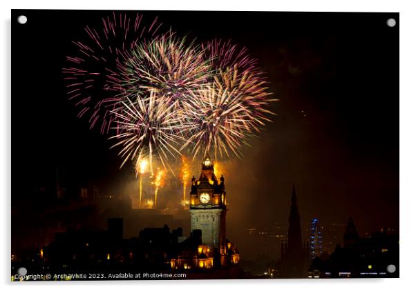 Edinburgh fireworks, city centre, Scotland, UK Acrylic by Arch White