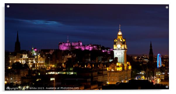 Edinburgh city lights, evening scene, Scotland, UK Acrylic by Arch White