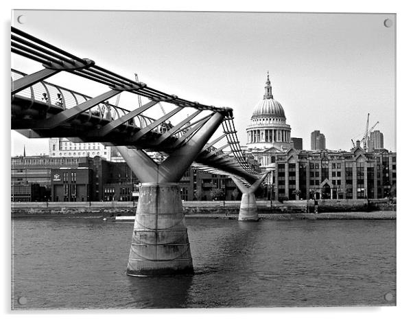Millennium Bridge to St Pauls Acrylic by Hugh Doran