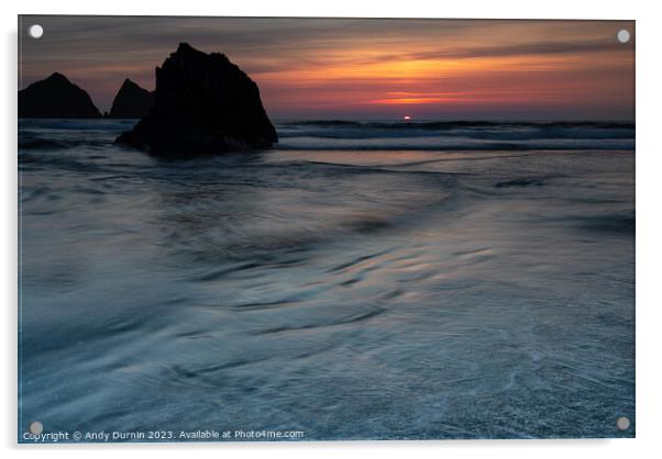 Holywell Bay Sunset Acrylic by Andy Durnin