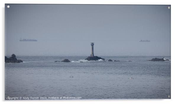 Longships Lighthouse with Sea Mist Acrylic by Andy Durnin