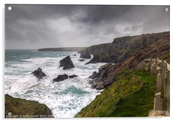 Nature's Fury: Bedruthan Steps in the Storm Acrylic by Andy Durnin