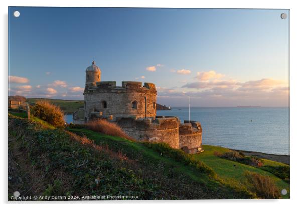 Sunset Light Reflecting on St Mawes Castle  Acrylic by Andy Durnin