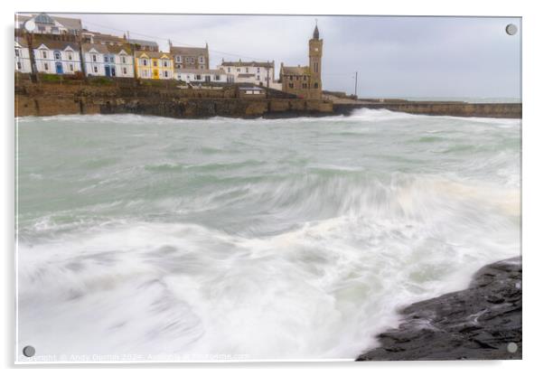 Storm Isha at Porthleven Acrylic by Andy Durnin