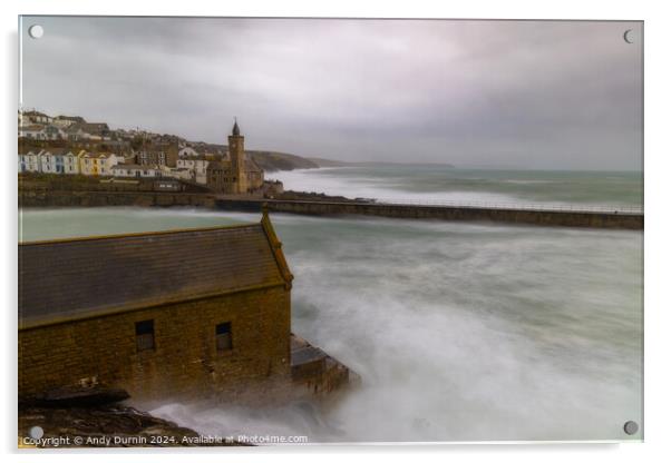 Storm Isha at Porthleven Acrylic by Andy Durnin
