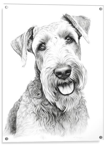Airedale Terrier Pencil Drawing Acrylic by K9 Art