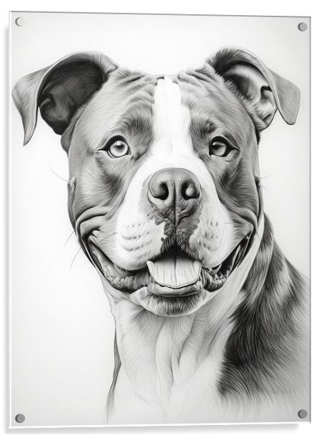 American Bulldog Pencil Drawing Acrylic by K9 Art