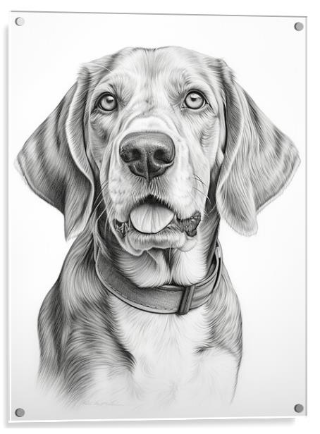 American English Coonhound Pencil Drawing Acrylic by K9 Art