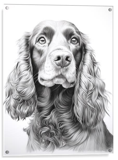 American Water Spaniel Pencil Drawing Acrylic by K9 Art