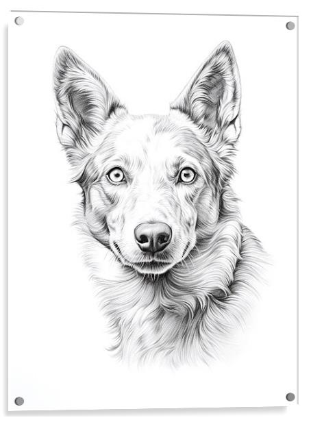 Australian Kelpie Pencil Drawing Acrylic by K9 Art