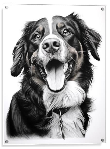 Bernese Mountain Dog Pencil Drawing Acrylic by K9 Art