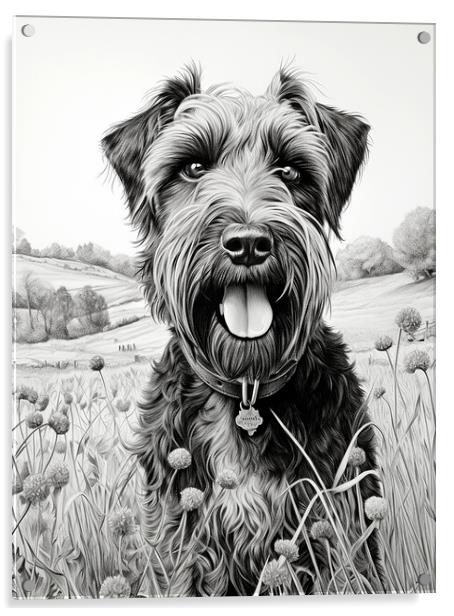 Black Russian Terrier Pencil Drawing Acrylic by K9 Art
