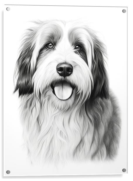 Bearded Collie Pencil Drawing Acrylic by K9 Art