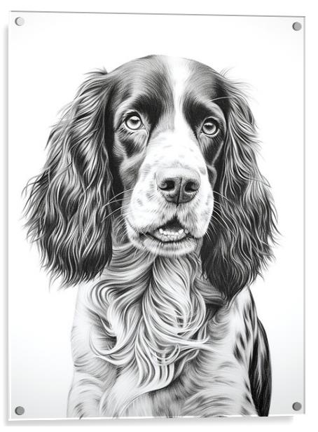 English Springer Spaniel Pencil Drawing Acrylic by K9 Art