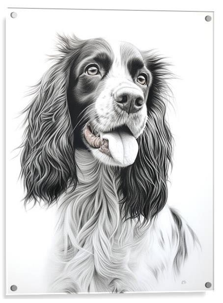 English Springer Spaniel Pencil Drawing Acrylic by K9 Art