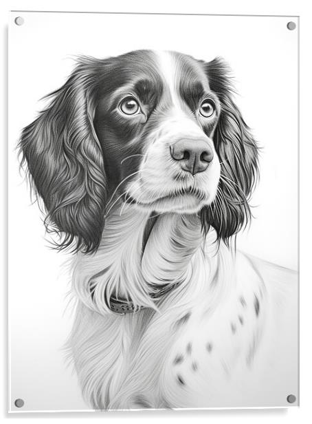 English Springer Spaniel Pencil Drawing Acrylic by K9 Art