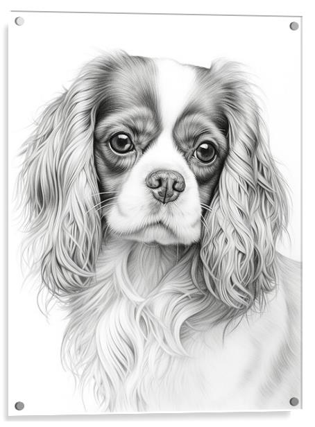 English Toy Spaniel Pencil Drawing Acrylic by K9 Art