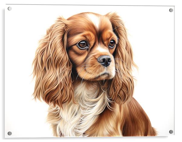 English Toy Spaniel Pencil Drawing Acrylic by K9 Art