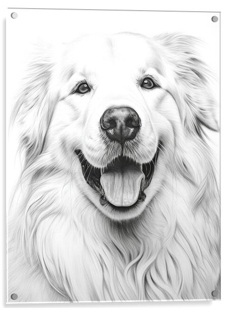 Great Pyrenees Pencil Drawing Acrylic by K9 Art
