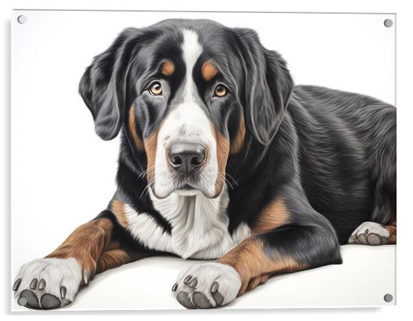 Greater Swiss Mountain Dog Pencil Drawing Acrylic by K9 Art