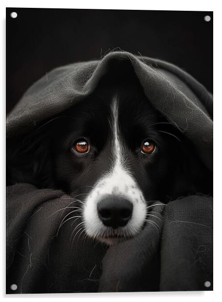 Border Collie Portrait Acrylic by K9 Art