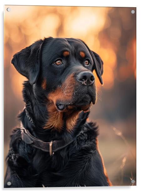 Rottweiler Portrait Acrylic by K9 Art