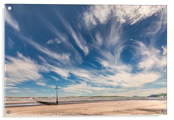 Cirrus clouds over Borth beach, Ceredigion, Wales, Acrylic by Phil Lane