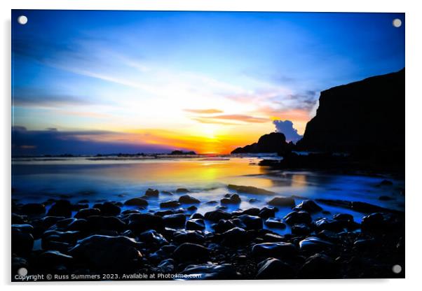 Rocky Beach Sunset Acrylic by Russ Summers