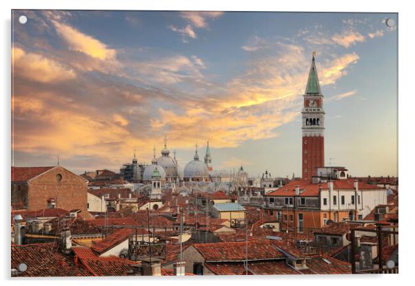 Venice panoramic aerial view with red roofs, Veneto, Italy. Acrylic by Olga Peddi