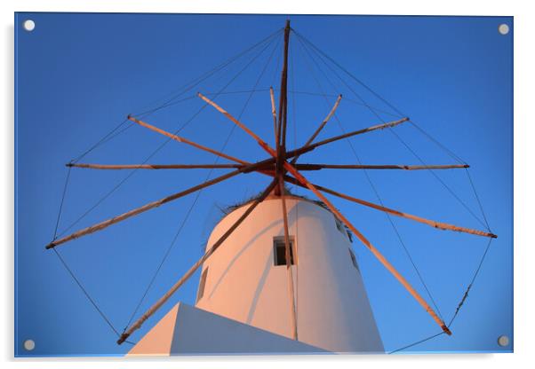 Santorini windmill with the bleu sky Acrylic by Olga Peddi