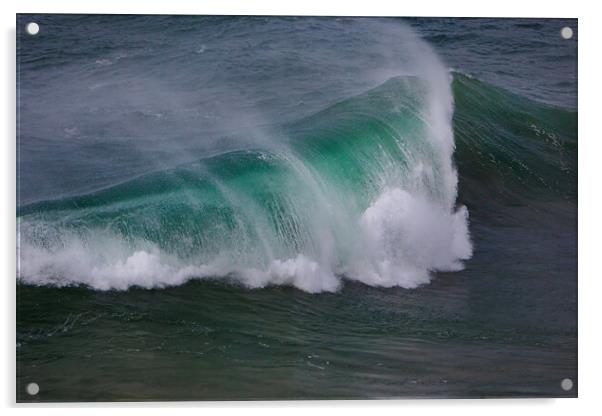 Wild wave in Nazare at the Atlantic ocean coast of Acrylic by Olga Peddi