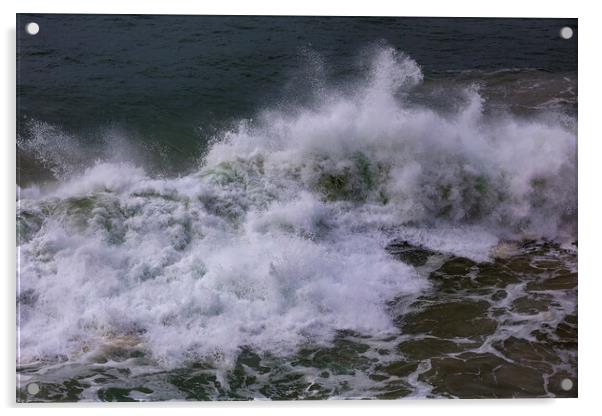 Wild wave in Nazare at the Atlantic ocean coast of Acrylic by Olga Peddi