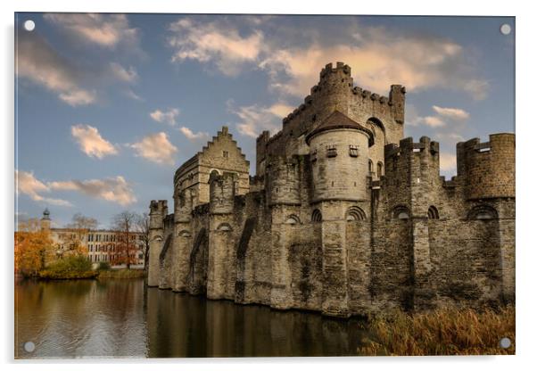 Medieval Gravensteen castle in Ghent, Belgium Acrylic by Olga Peddi