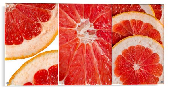 Collage of fresh slices of red grapefruit Acrylic by Olga Peddi