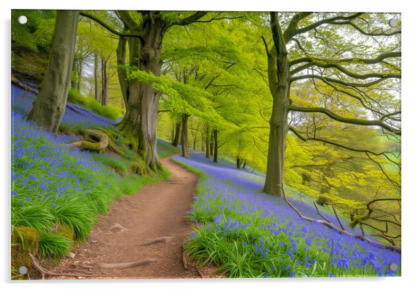 Bluebell Woods ~ Painterly Woodland Path Acrylic by T2 