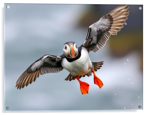 Atlantic Puffin in Flight Acrylic by T2 