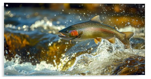 Rainbow Trout Leap Acrylic by T2 