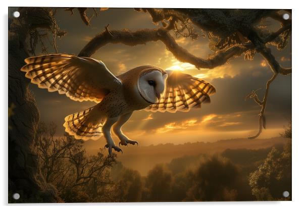 Barn Owl at Sunset Acrylic by T2 