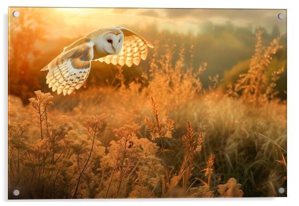 Barn Owl at Sunset Acrylic by T2 