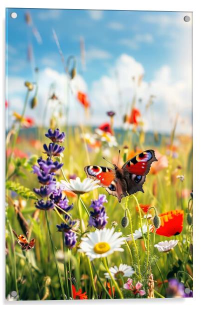 Flower Meadow Butterfly Acrylic by T2 
