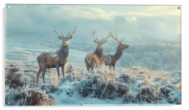 Scottish Bucks Winter Highlands Acrylic by T2 