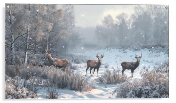 Scottish Bucks Winter Highlands Acrylic by T2 