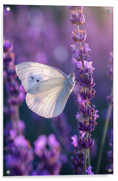 White Butterfly on Lavender Acrylic by T2 