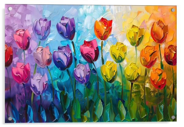 Rainbow Tulips Oil Painting Acrylic by T2 