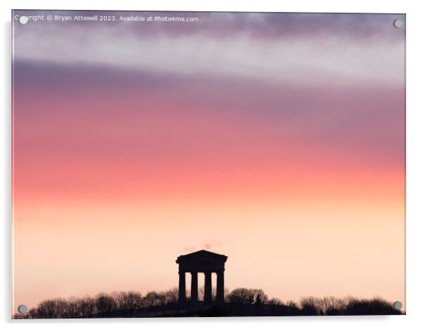 Sunrise over Penshaw Monument Acrylic by Bryan Attewell
