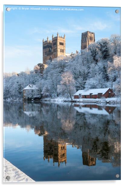Winter view of Durham Cathedral reflected in the r Acrylic by Bryan Attewell