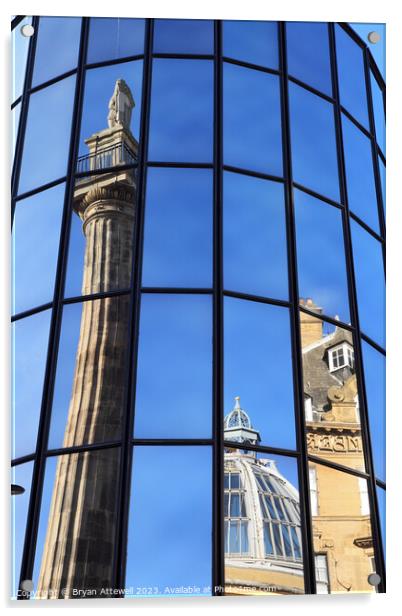 Grey's Monument reflection Acrylic by Bryan Attewell